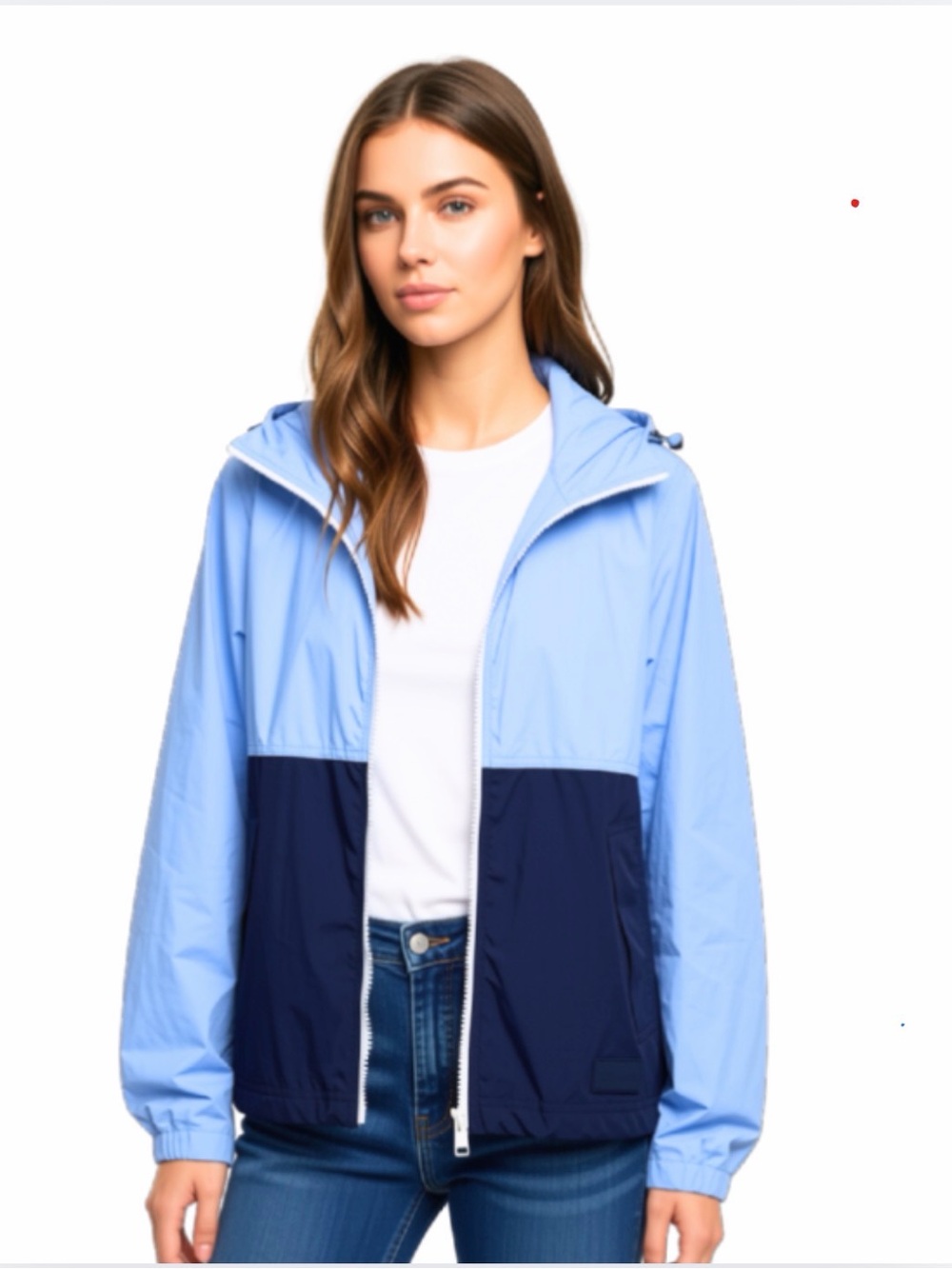 LL Bean Light Blue and Navy Colorblock Windbreaker Jacket - Women